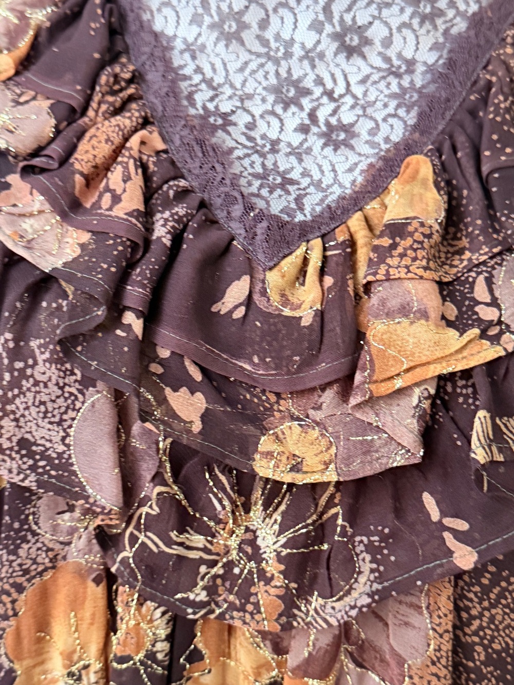 Brown Floral Ruffle Long-Sleeve Maxi Dress - Picture 5 of 14